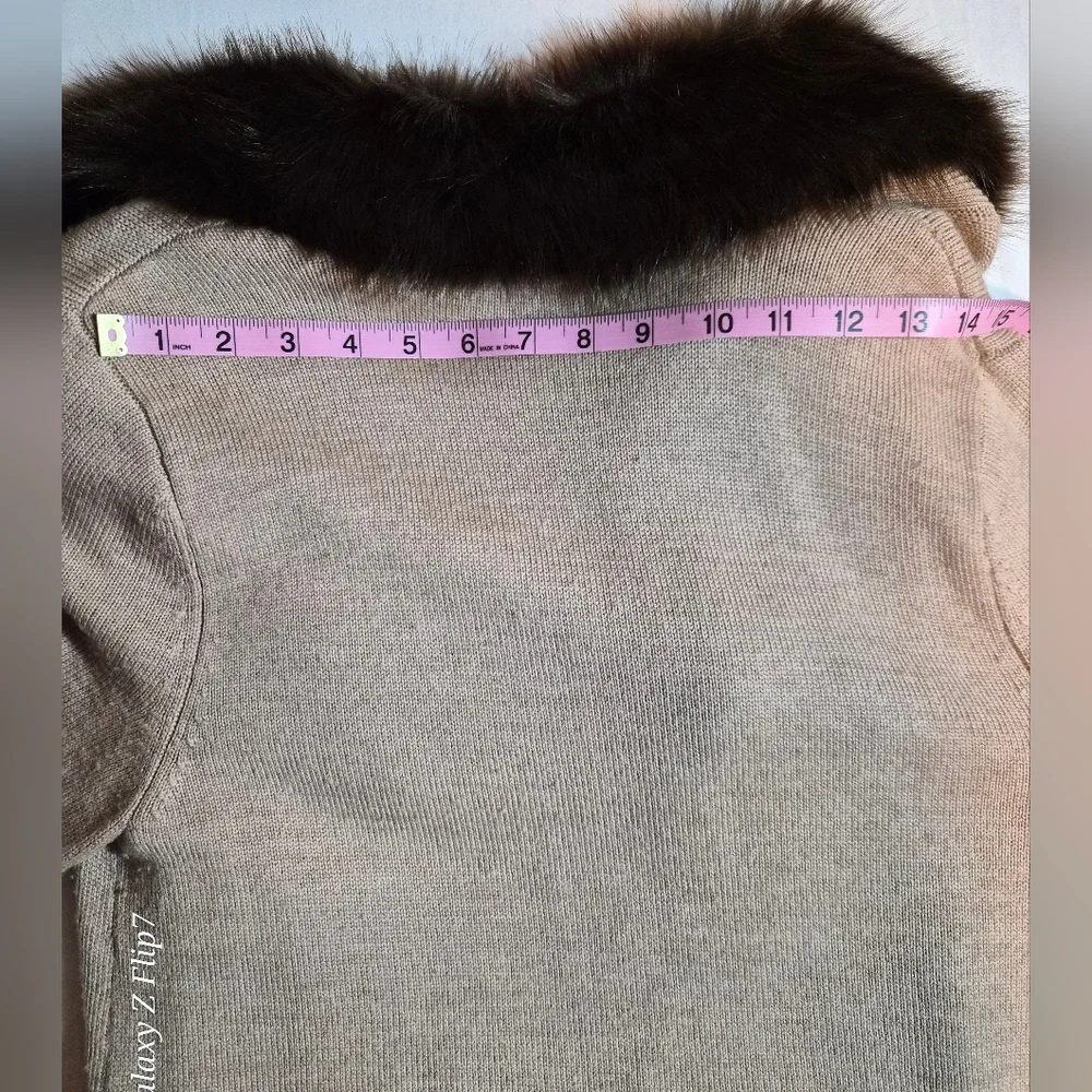Talbots Petites 100% Merino Wool Cardigan with Faux Fur Collar LP Tan Belted - Picture 7 of 11